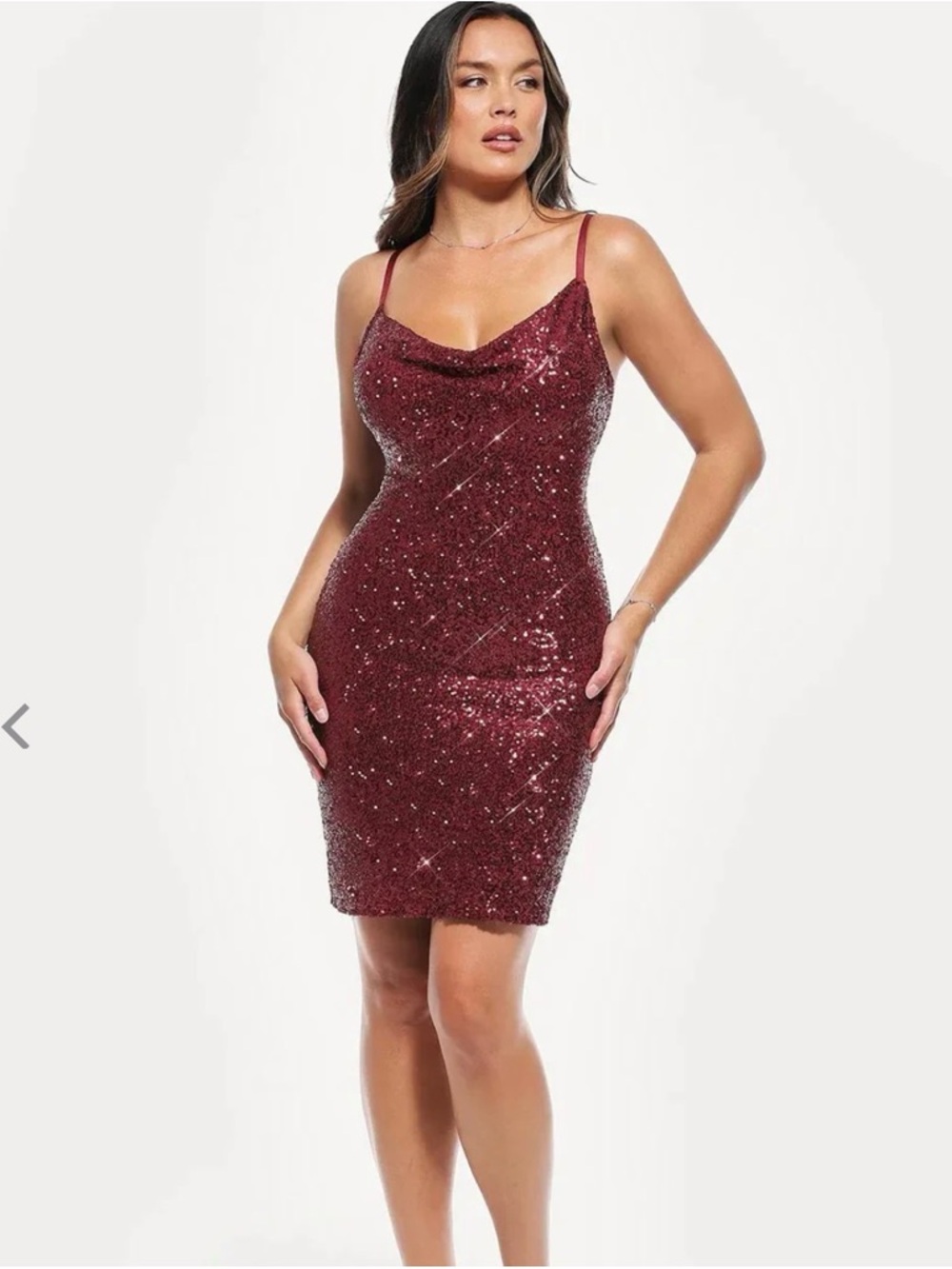 Poppylush dress Sequin Cowl Neck Mini Dress in Burgundy